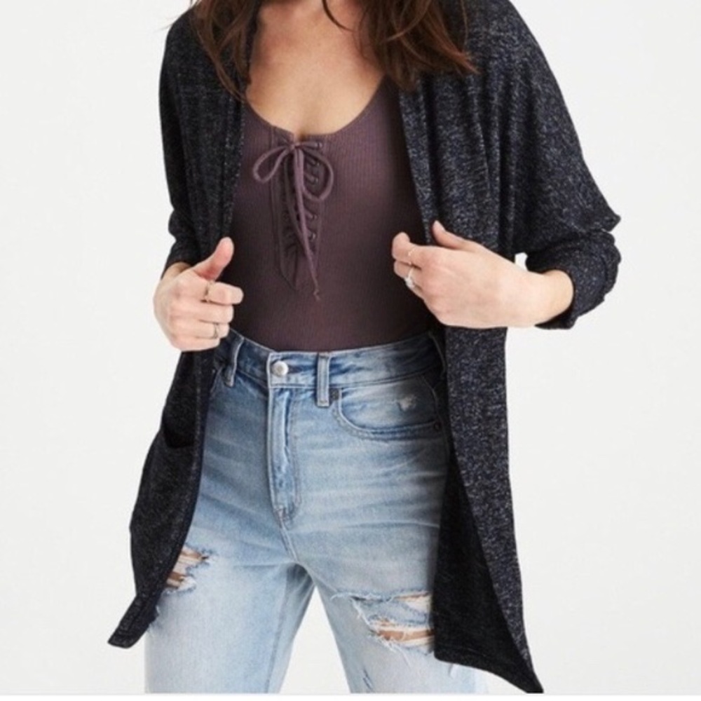 American Eagle Soft & Sexy Plush Dark Gray Open Cardigan xs/s (fits oversized)